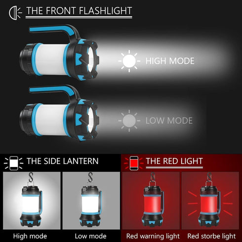 Camping Lantern, Rechargeable Flashlight with 1000 LM, 6 Modes LED Torch Outdoor Searchlight Tent Light, IPX5 Waterproof Emergency Light with 4000...