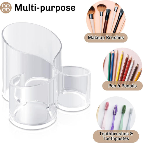 Desk Organizer Makeup Brush Holder Cosmetics Clear Acrylic Brushes Pen Storage,3 Slot Countertop for Vanity,Bathroom,Dresser...