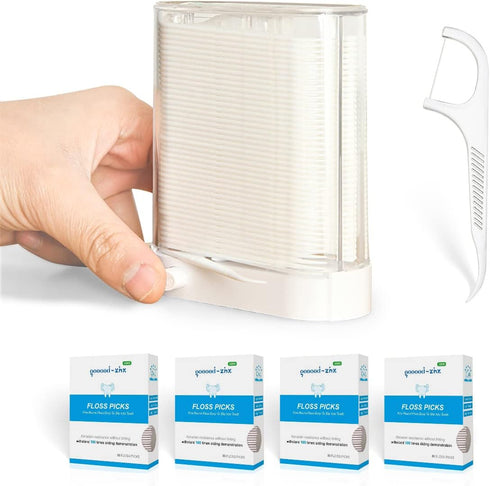 Automatic Pop Up Floss Sticks Holder and 4 Box 0.002in Soft Fine Floss, A Good Waterproof Storage Box for Floss Picks, Flossers for Adults Dispens...