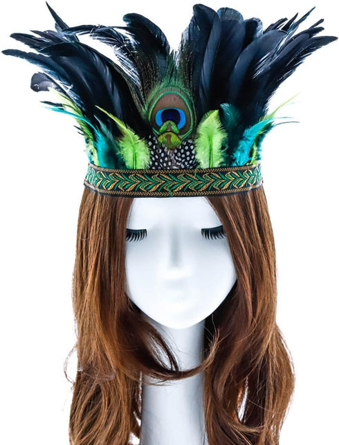 Aukmla Peacock Feather Fascinator Decorative Feather Headpiece Crown Headdress Costume Halloween Headband for Party...