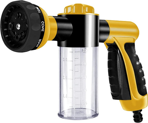 Water Hose Nozzle 8 Spray Patterns Spray Nozzle High Pressure Garden Foam Gun Hose Nozzle with Built-in Soap Dispenser - Yellow...