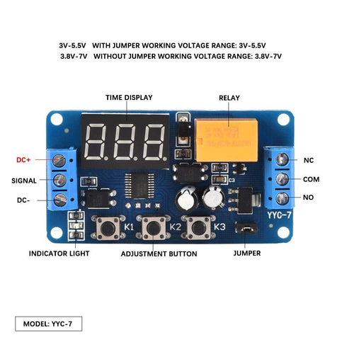 Timer Control Relay, 3V 3.7V 4.5v 5v 6v 7.4V Adjustable Cycle Time Delay Switch Module for Automotive and Lamp Accessory Applications......
