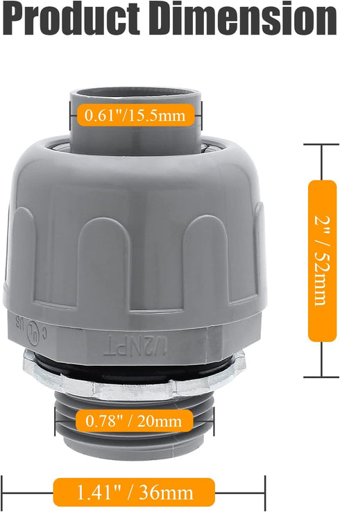 2pcs 1/2 Inch NPT Liquid Tight Connector, 180-Degree Electrical Conduit Connector Fitting...