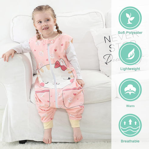 MICHLEY Unisex Baby Wearable Blanket Autumn Winter Toddler Sleeveless Sleeping Bag with Feet,Cat,1-3T...