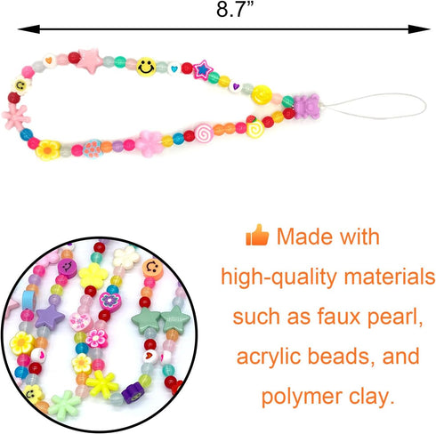 Colourful Phone Accessories Charm String Beads Lanyard iPhone Wrist Strap Anti-Lost Phone Chain Smiley Face Evil Eye Flower Fruit Star Beaded Mobi...