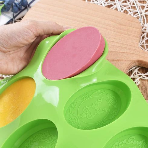 Newk Silicone Oval Soap Molds, 6-Cavities DIY Handmade Soap Mold with Mixed Flower Patterns for Milk Soap...