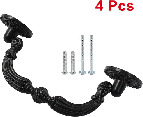 4 Pcs Antique Drop Drawer Pull Handles, 3.7 Inch Hole Center Swing Cabinet Dresser Handles, Vintage Hardware for Furniture, Dresser...
