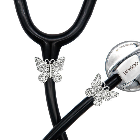 2 Pack Bling Butterfly Stethoscope Charms for Doctor Nurse, Stethoscope Id Name Tag with Bling Silvery Rhinestones...