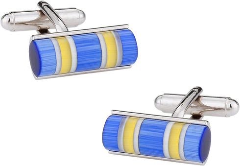 Blue, Yellow, and Silver Catseye-style Cufflinks with Presentation Box...