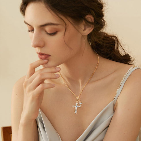 Cross Necklace for Women,18K Gold Plated CZ Cross Pendant Necklace,Double Cross Necklace with Gold Chain Cross Necklace Trendy Jewelry Gifts for W...