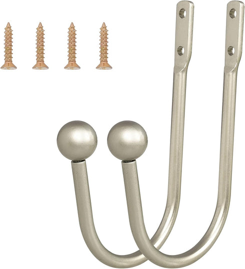 Curtain Holdback, 4 Pcs Wall Mounted Drapery Tiebacks with Screws, Heavy Duty Metal Decorative Window Drapery Holder Curtain Hook, Silver...