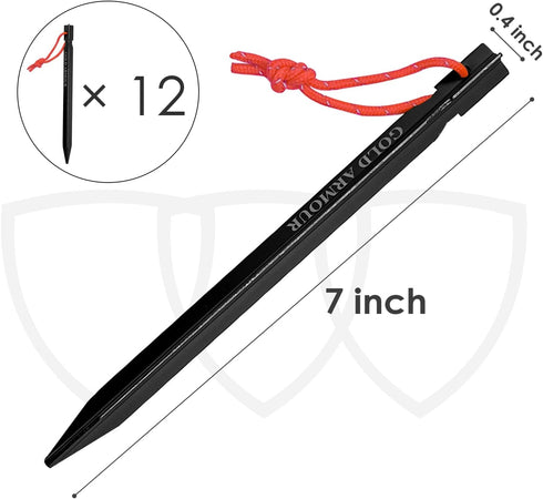 Gold Armour Tent Stakes - 12 Pack Heavy Duty, Lightweight, Camping Stakes Pegs for Outdoor Tent and Tarp, Essential Camping Gear Equipment Accesso...