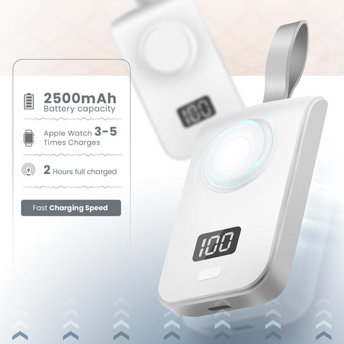 Portable Charger for Apple Watch Wireless: 2500mAh Power Bank with Magnetic Charger for Apple Watch Series 9 8 7 6 5 4 3 2 1 SE UItra UItra 2 and ...
