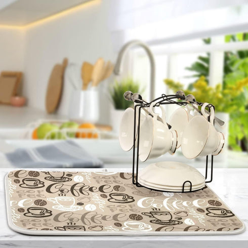 Coffee Mat Coffee Cup Drying Mat Coffee Maker Mat for Counter tops,Coffee Lover Microfiber Dish Drying Mats Medium Brown Kitchen Spill Mat 16x18 I...