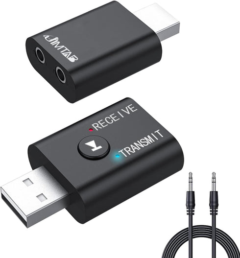USB Bluetooth Adapter,Bluetooth 5.0 Transmitter Receiver 2 in 1 Wireless Bluetooth Converter Built-in 2 3.5mm Audio Bluetooth for TV, Home Stereo,...