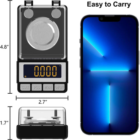 WEIGHTMAN Milligram Scale 50g / 0.001g, Reloading Scale with 2X 20g Calibration Weight, High Precision Jewelry Scale with Large LCD Display, MG Sc...