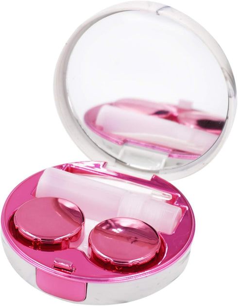 Honbay Fashion Marble Contact Lens Case Portable Contact Lens Box Kit with Mirror (Round) (Rose Red)...