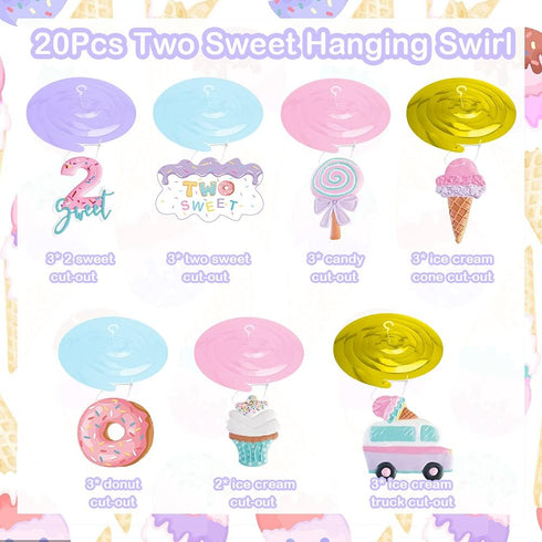 Pastel Ice Cream Two Sweet 2nd Birthday Party Supplies, Ice Cream Donut Party Hanging Swirls Decorations, Summer Ice Cream Party Hanging Streamers...