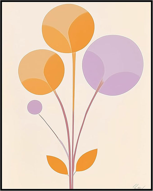 Posterizer 1 pcs-minimalist dainty flowers in orange and purple art 1-Abstract & Modern Art-Floral & Botanical Art-Chic Home Decor- unframed wall ...
