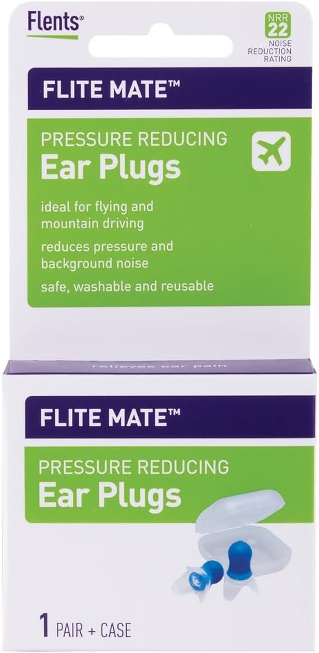 Flents Reusable Ear Plugs, Ideal for Flying And Mountain Driving, Reduces Pressure And Background Noise, 1 Pair With Travel Size Case, Easy Use Wi...