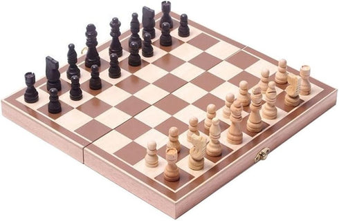 15" Classic Vintage Standard Folding Wooden Chess Set, Foldable Games Board Crafted Carved...