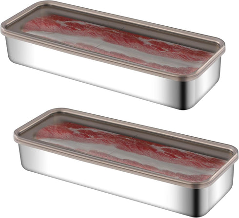 2 Pack Bacon Keeper Container, Cheese Container for Fridge,Lunch Meat Container for Refrigerator, Stainless Steel Deli Containers,Fridge Organizer...