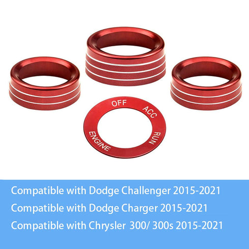 Control Knob Covers?Engine Start Stop Sticker Volume AC Radio Switch Button Decal Trim Aluminum Alloy Rings Compatible with Dodge Challenger/Charg...