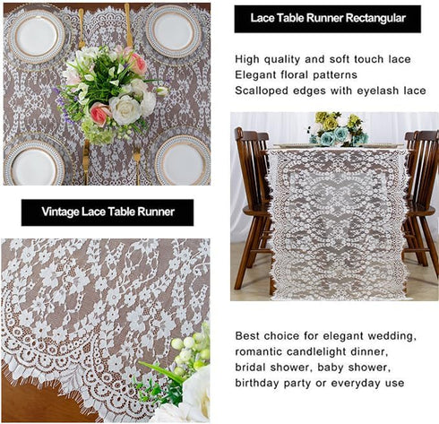 ShinyBeauty Lace-Table-Runner 30x120-Inch White Lace Table Cloth Runner Vintage Lace Table Cover Rustic Runner Party Tablecloth Floral Embroidered...