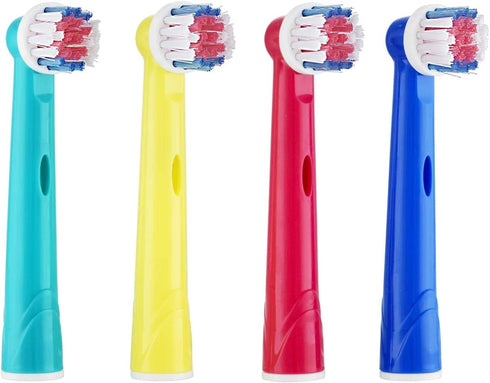 Kids Brush Heads Compatible with Oral-B Power Toothbrush, Red, Blue, Yellow & Teal Colors, Children Ages 3+ - Pack of 4...