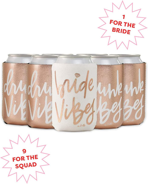 xo, Fetti Bachelorette Party Bride Vibes Can Cooler - White + Rose Gold, 10 Count | Neoprene Holder, Drink Sleeve,Bridal Shower, Engagement Party ...