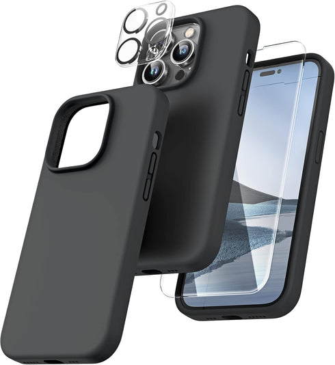 TOCOL [5 in 1 Designed for iPhone 14 Pro Case, with 2 Pack Screen Protector + 2 Pack Camera Lens Protector, Liquid Silicone Phone Case 6.1 Inch, [...