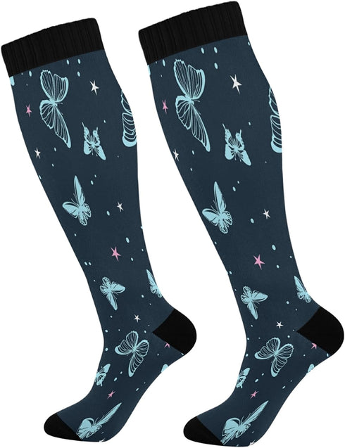 Pretty Butterfly Compression Socks for Women Men,Knee High Stockings for Athletic Sports,Running,Travel (20-30mmHg), C06S20017...