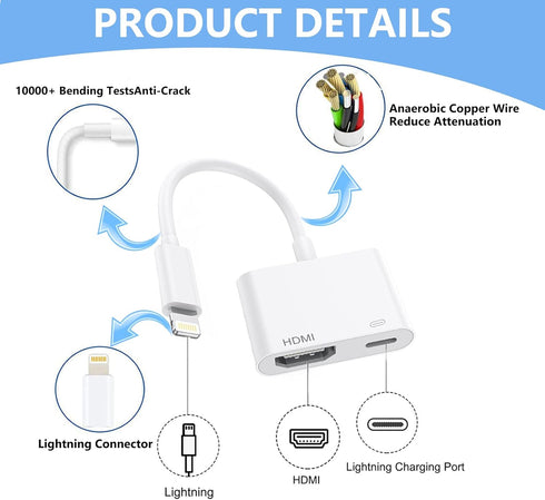 Apple MFi Certified Apple Lightning to HDMI Adapter, Apple Lightning to Digital AV Adapter, 1080P Sync Screen with Lightning Charging Port for iPh...