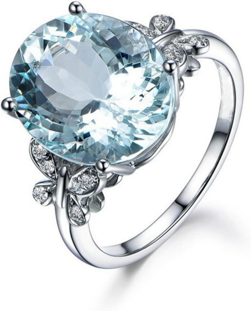 Rhinestone Butterfly Ring Natural Topaz Stone Crystal Engagement Ring Charm Gemstone Ring ,Sea Blue,Size 10...