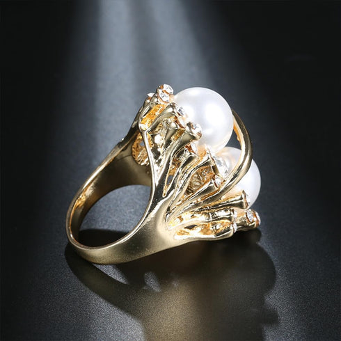 Boho CZ Pearl Statement Ring for Women Girls Golden Cubic Zirconia Imitation Pearls Finger Rings Comfort Fit Dainty Birthday Engagement Wedding An...