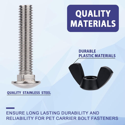 Pet Carrier Metal Fasteners, 10pcs M6 Stainless Steel Replacement Bolts and 10pcs Plastic Butterfly Nuts for Repairing Pet Boxes Pet Carrier Repla...