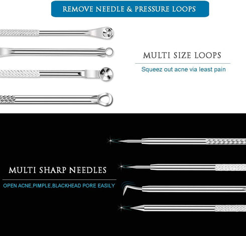 6PCS Dual Heads Blackhead Remover, Pimple Comedone Extractor, Acne Whitehead Blemish Removal Kit, Premium Stainless Steel, Risk Free for Face Skin...
