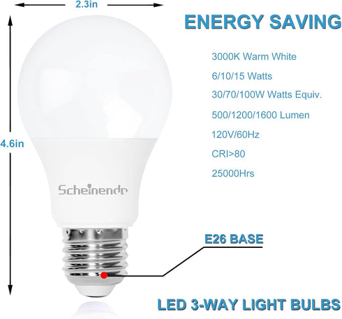 3-Way Light Bulbs 30 70 100 Watt Equivalent, Perfect for Reading, Standard A19 Indoor Led Bulb Warm White 3000K, 15 Watt Energy Efficient Bulb, 16...