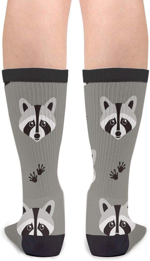 FWSXIVN Funny Raccoon Unisex Adult Fun Cool 3D Print Colorful Athletic Sport Novelty Crew Tube Socks, Black and White, One Size...