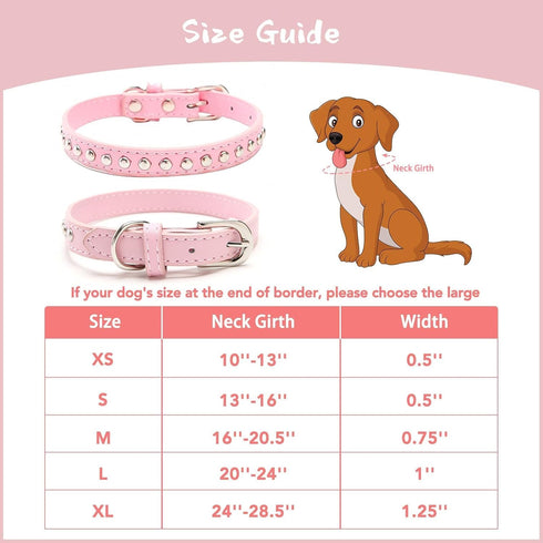 BINGPET Dog Leather Collar, Adjustable Dog Real Split Leather Studded Pet Collar, Durable Doggy Collars for Small Medium Large Dogs, Pink S...