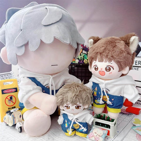niannyyhouse White Hoodie One Shoulder Denim Strap Pants 10cm~15cm 20cm 40cm Plush Doll Outfit Dolls Dress Up Accessories (White 10cm~15cm)...
