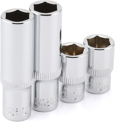 CASOMAN 4 Pieces 1/4-Inch Drive Impact Socket Set-10mm, Deep & Shallow, Metric, 6 Point Desgin, Mirror Chrome Finish...