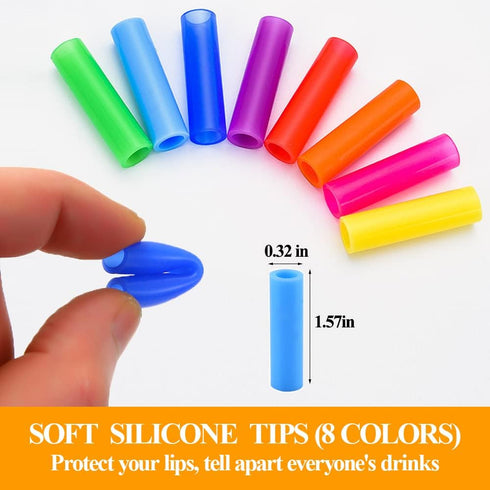 Lazycorner 16 Pcs Metal Straw Reusable 8.5" 10.5" 6mm Stainless Steel Straws for Tumblers 20oz-32oz, Rainbow Drinking Straws with Silicone Tips, 4...