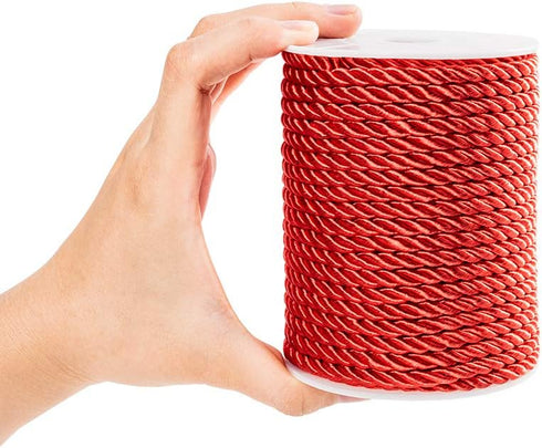PH PandaHall 20 Yard Red Silk Rope 3-Ply Christmas Cording 5mm Twisted Cord Rope Nylon Twisted Cord Trim Braided Twisted Rope for Bracelet Necklac...