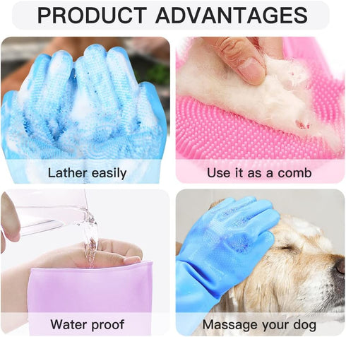 Long Sleeve Silicone Pet Grooming Gloves Cat Bathing Gloves Dog Massaging Gloves Pet Hair Removal Gloves Pet Shampoo Gloves for Kitchen, Bathroom ...