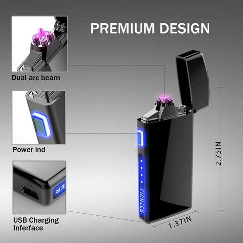 Dual Arc Plasma Lighter with LED Battery Indicator and Box, Rechargeable Windproof Flameless Electric Lighters for Fire Outdoors Camping Hiking Fr...