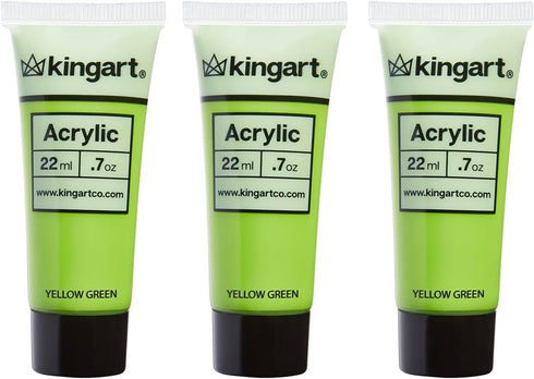 KINGART 500-131 PRO Artist Quality YELLOW GREEN Acrylic Paint, 22ml (0.74oz) Tubes, 3 Pack - Set (66ml Total), Yellow Green...