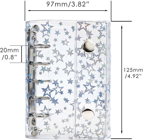 A8 Starry Clear Binder Cover Soft PVC A8 Size Refillable Binder Cover 5-Ring Double Snap Button Closure Notebook Binder Folder Personal File Organ...
