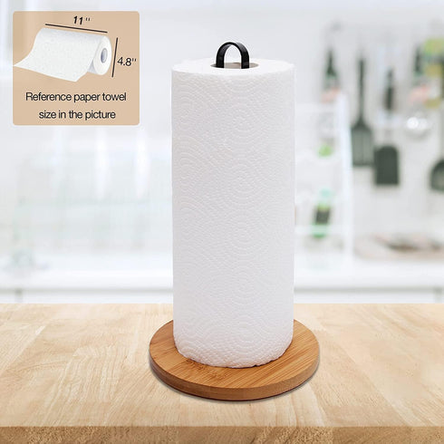 Wood Paper Towel Holder, Black Paper Towel Holder Countertop, Kitchen Towel Holder Free-Standing with Non-Slip Wooden Base...