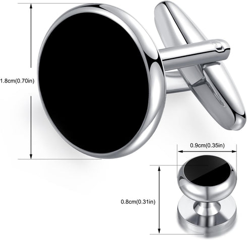 HONEY BEAR 8pcs set Cufflinks And Studs - Black Onyx, for Men Shirts Tuxedo Wedding Gift...
